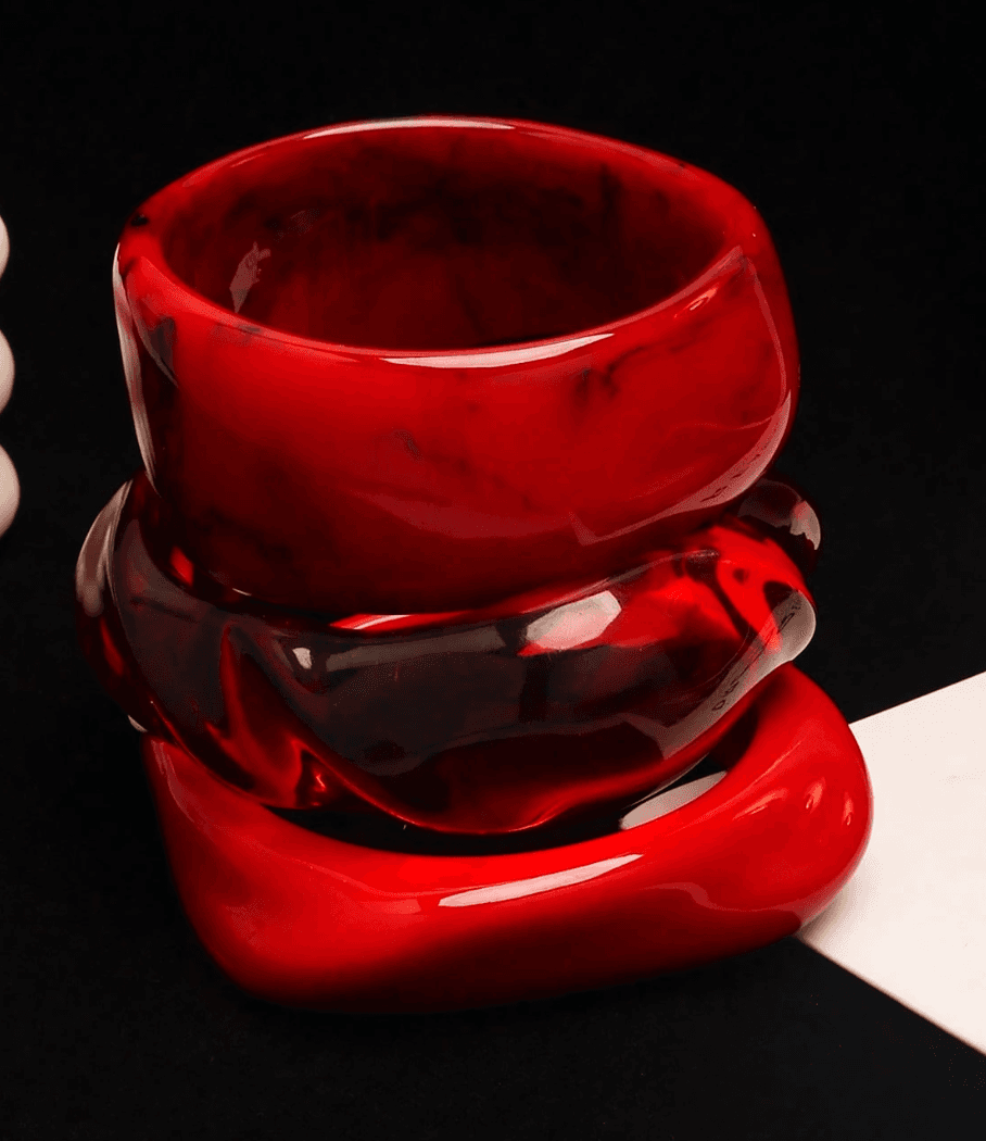 3pcs Red Acrylic Bracelet Set in Red and Black
