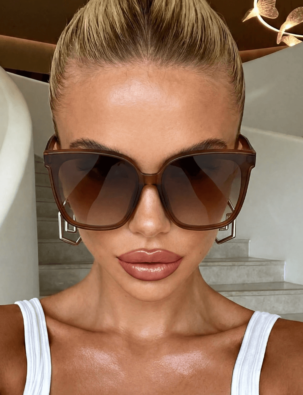 Women's Square Brown Fashion Sunglasses in Brown